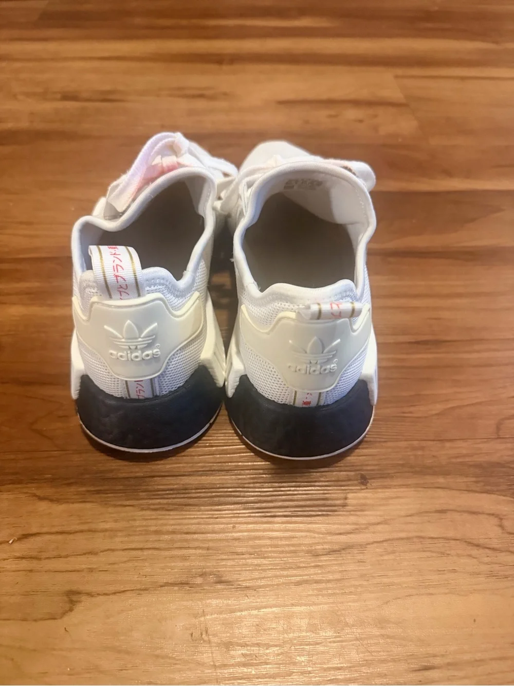 adidas White Mesh Sneakers with Coral Logo Accents